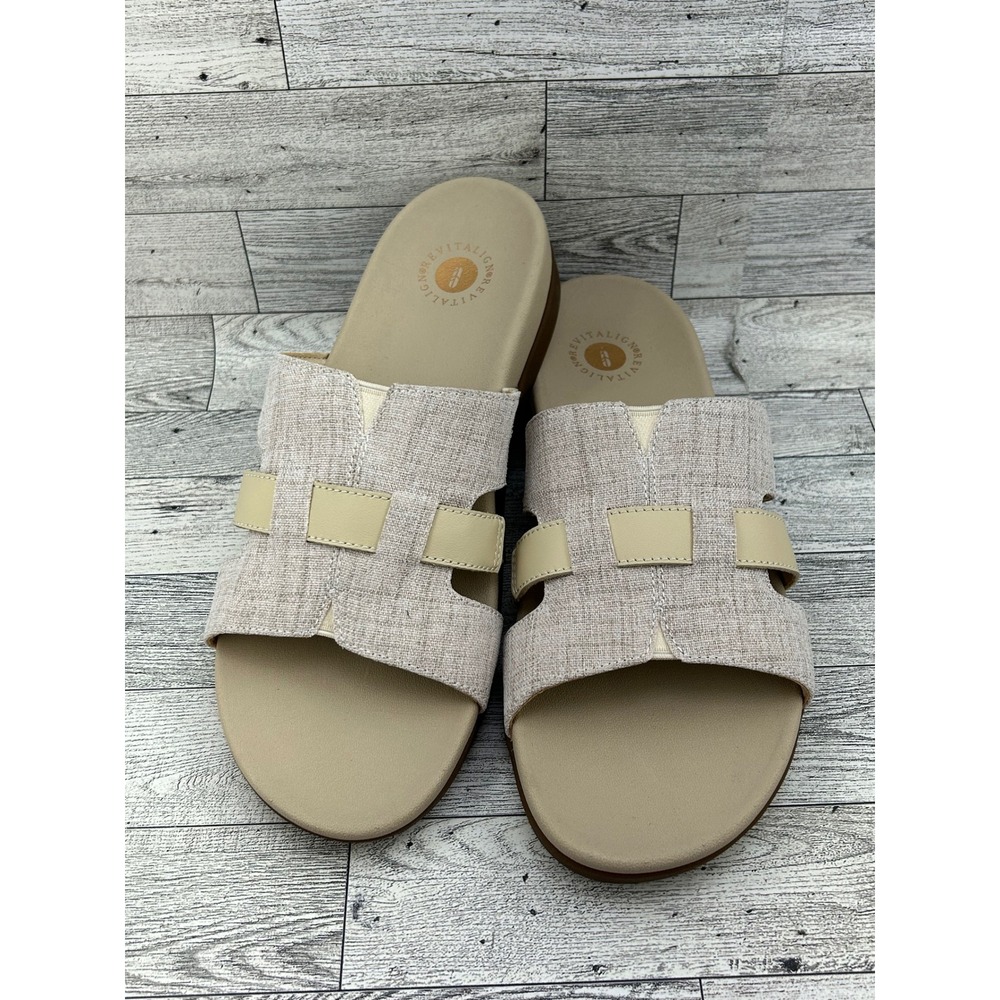 Revitalign Women Beige Linen H-Strap Orthotic Slide Sandals Size 11B